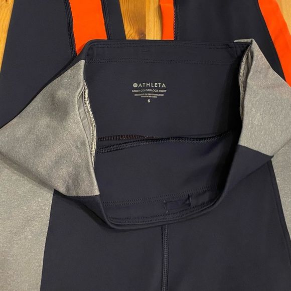 Athleta Crest High Rise Leggings Blue Red Grey Color Block Tights Full Length - Picture 9 of 12